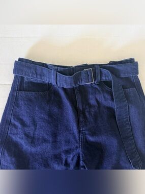 Zara Women’s Navy Relaxed Jeans 100% Cotton with Waist Tie